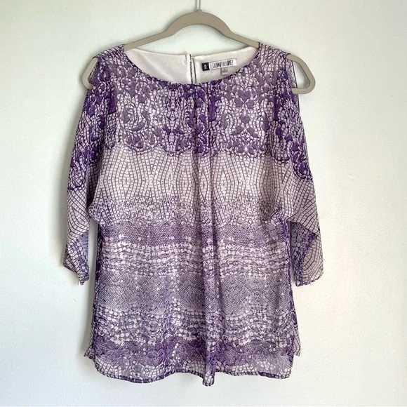 Jennifer Lopez Mosaic Sequined Cold Shoulder Blouse Women’s Small Purple - Picture 1 of 9